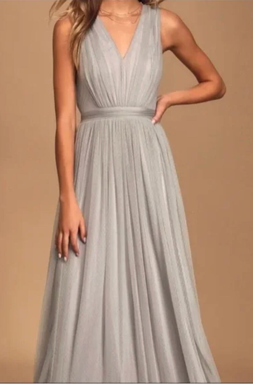 NWT Lulus How Charming Light Grey Swiss Dot Sheer Overlay Maxi Dress sz. 1X